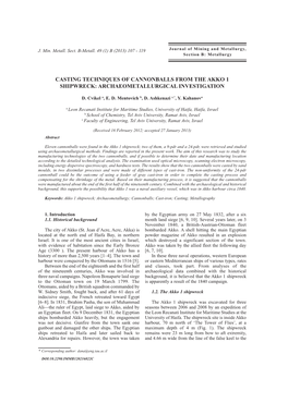 Casting Techniques of Cannonballs from the Akko 1 Shipwreck: Archaeometallurgical Investigation