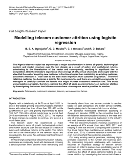 Modelling Telecom Customer Attrition Using Logistic Regression