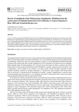 Amphipoda: Melitidae) from the Costal Waters of Sakhalin Island (Far East of Russia)