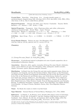 Brazilianite Naal3(PO4)2(OH)4 C 2001-2005 Mineral Data Publishing, Version 1