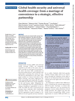 Global Health Security and Universal Health Coverage: from a Marriage of Convenience to a Strategic, Effective Partnership