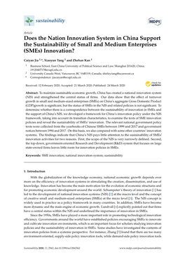 Does the Nation Innovation System in China Support the Sustainability of Small and Medium Enterprises (Smes) Innovation?