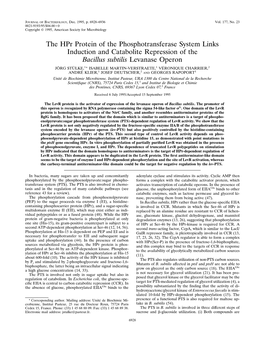 The Hpr Protein of the Phosphotransferase System