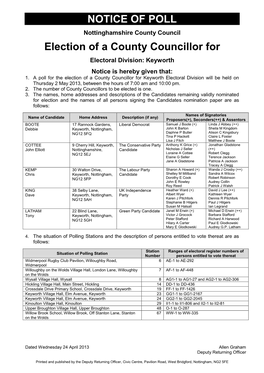 Nottinghamshire County Council Notice of Poll