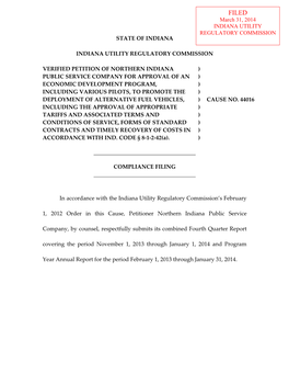 State of Indiana Indiana Utility Regulatory Commission Verified Petition of Northern Indiana Public Service Company for Approval