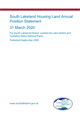 South Lakeland Housing Land Annual Position Statement 31 March 2020