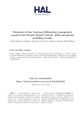 Structure of Late Variscan Millevaches Leucogranite Massif in the French Massif Central: AMS and Gravity Modelling Results