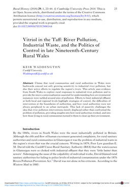 Vitriol in the Taff: River Pollution, Industrial Waste, and the Politics of Control in Late Nineteenth-Century Rural Wales