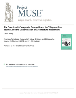 The Functionalist's Agenda: George Howe, the T-Square Club Journal, and the Dissemination of Architectural Modernism