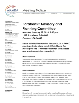 Paratransit Advisory and Planning Committee Meeting Minutes Monday, November 23, 2015, 1:00 P.M