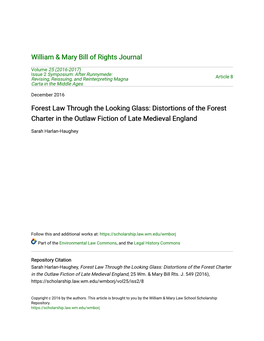 Forest Law Through the Looking Glass: Distortions of the Forest Charter in the Outlaw Fiction of Late Medieval England