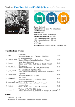 Various Trax Hors Série #13 : Ninja Tune Mp3, Flac, Wma