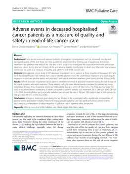 Adverse Events in Deceased Hospitalised Cancer Patients As A