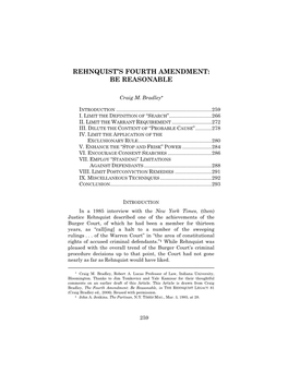 Rehnquist's Fourth Amendment: Be Reasonable