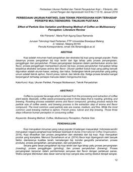 Perbedaan Ukuran Partikel Dan Teknik Penyeduhan Kopi Terhadap Persepsi Multisensoris: Tinjauan Pustaka