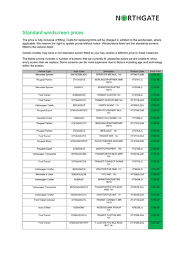 Standard Windscreen Prices