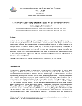 Economic Valuation of Protected Areas: the Case of Lake Pamvotis Alexia Lazogloua, Dimitra Vagionab*