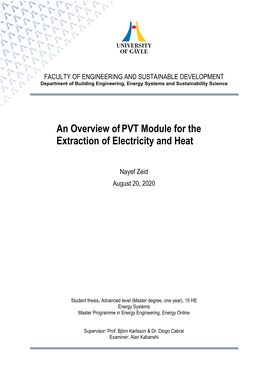 An Overview Ofpvt Module for the Extraction of Electricity and Heat