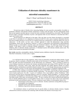 Utilization of Alternate Chirality Enantiomers in Microbial Communities