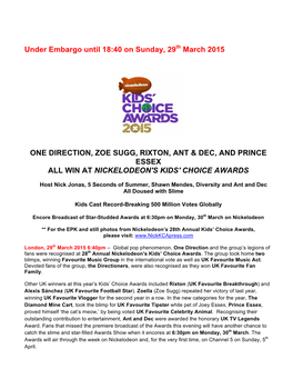 Under Embargo Until 18:40 on Sunday, 29Th March 2015 ONE