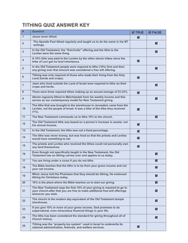 Tithing Quiz Answer Key