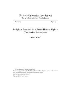 Religious Freedom As a Basic Human Right Â•ﬁ the Jewish Perspective