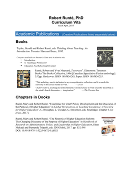 Robert Runté, Phd Curriculum Vita Books Chapters in Books