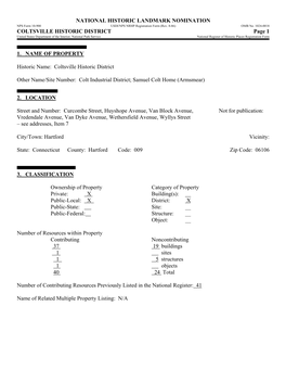 COLTSVILLE HISTORIC DISTRICT Page 1 United States Department of the Interior, National Park Service National Register of Historic Places Registration Form