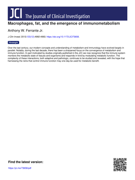 Macrophages, Fat, and the Emergence of Immunometabolism