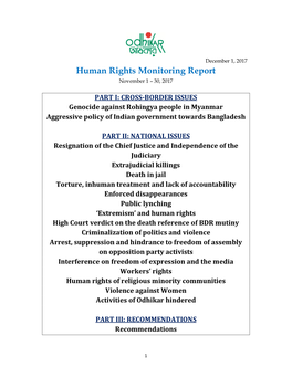 Human Rights Monitoring Report November 1 – 30, 2017