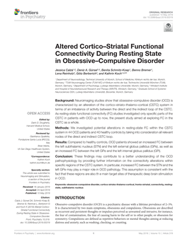 Altered Cortico–Striatal Functional Connectivity During Resting State in Obsessive–Compulsive Disorder