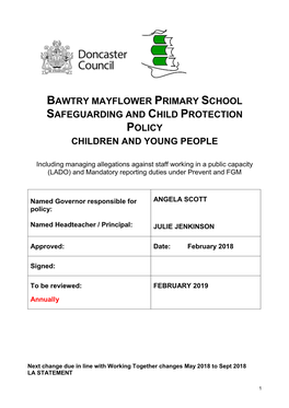 Bawtry Mayflower Primary School Safeguarding and Child Protection Policy Children and Young People