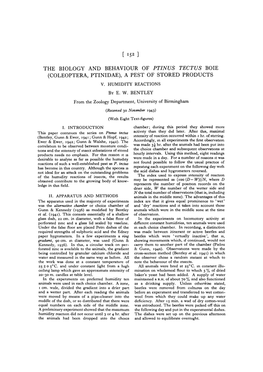 The Biology and Behaviour of Ptinus Tectus Boie (Coleoptera, Ptinidae), a Pest of Stored Products V