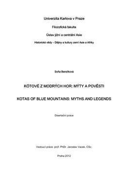 Disertace Bendíková Kótové Z Modrých Hor: Mýty a Povìsti