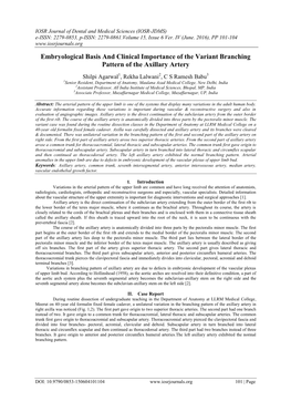 Embryological Basis and Clinical Importance of the Variant Branching Pattern of the Axillary Artery