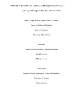 Variance Partitioning in Multilevel Models for Count Data 1