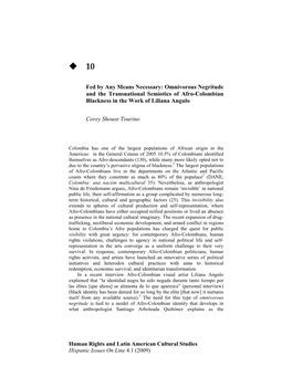 Fed by Any Means Necessary: Omnivorous Negritude and the Transnational Semiotics of Afro-Colombian Blackness in the Work of Liliana Angulo