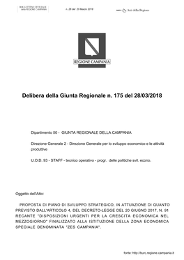 Delibera Della Giunta Regionale N. 175 Del 28/03/2018