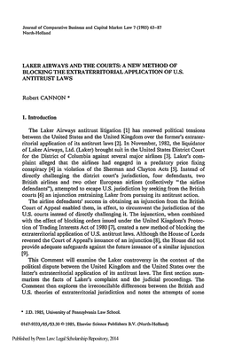 Laker Airways and the Courts: a New Method of Blocking the Extraterritorial Application of U.S