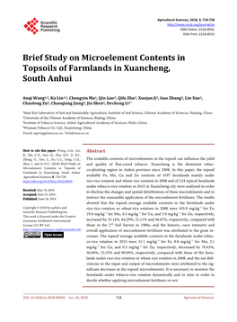 Brief Study on Microelement Contents in Topsoils of Farmlands in Xuancheng, South Anhui