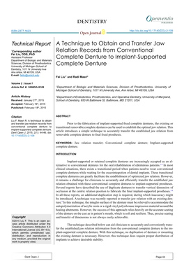 A Technique to Obtain and Transfer Jaw Relation Records From