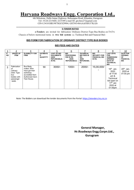 Bid Form for Fabrication of Ordinary District Type Bus Bodies