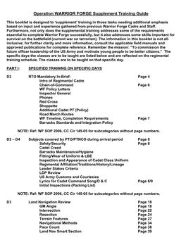 Operation WARRIOR FORGE Supplement Training Guide