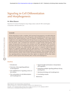 Signaling in Cell Differentiation and Morphogenesis