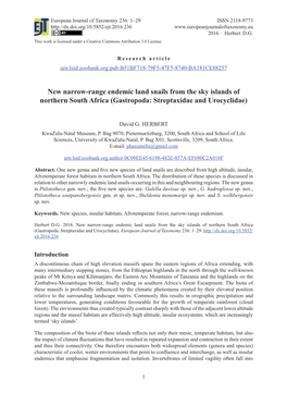New Narrow-Range Endemic Land Snails from the Sky Islands of Northern South Africa (Gastropoda: Streptaxidae and Urocyclidae)