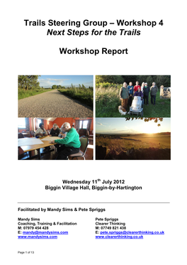 Trails Steering Group – Workshop 4 Next Steps for the Trails