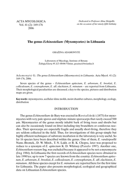 The Genus Echinostelium (Myxomycetes) in Lithuania