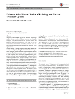 Pulmonic Valve Disease: Review of Pathology and Current Treatment Options