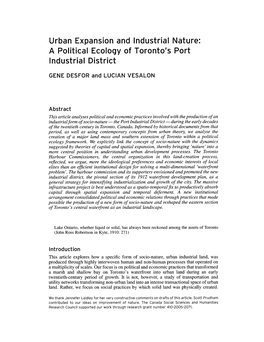 A Political Ecology of Toronto's Port Industrial District