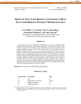 Onset of Nucleate Boiling and Critical Heat Flux with Boiling Water in Microchannels